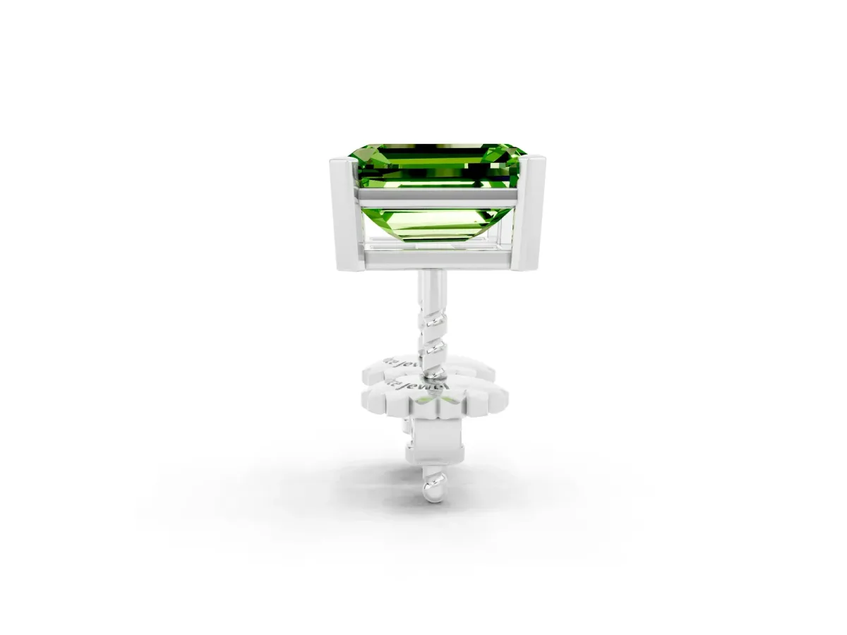 Emerald Cut Peridot Stud Earrings Platinum