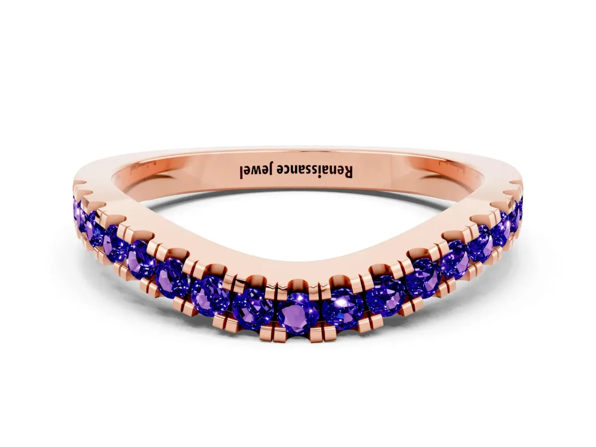 Round Tanzanite Pavé Curved Band with Shared Prong Setting Rose gold