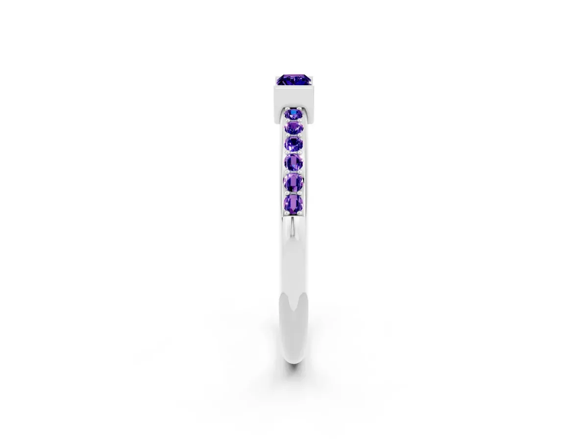 Baguette Tanzanite Pavé Band with Bar Setting White gold