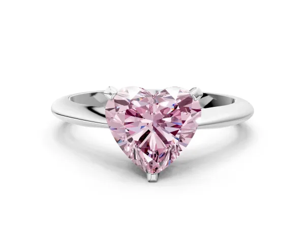 Fancy Pink Heart Cut Diamond Solitaire Engagement Ring with Classic Band and Four-Prong Setting Silver