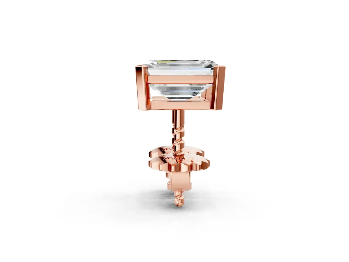 Emerald Cut Diamond Stud Earrings Rose gold