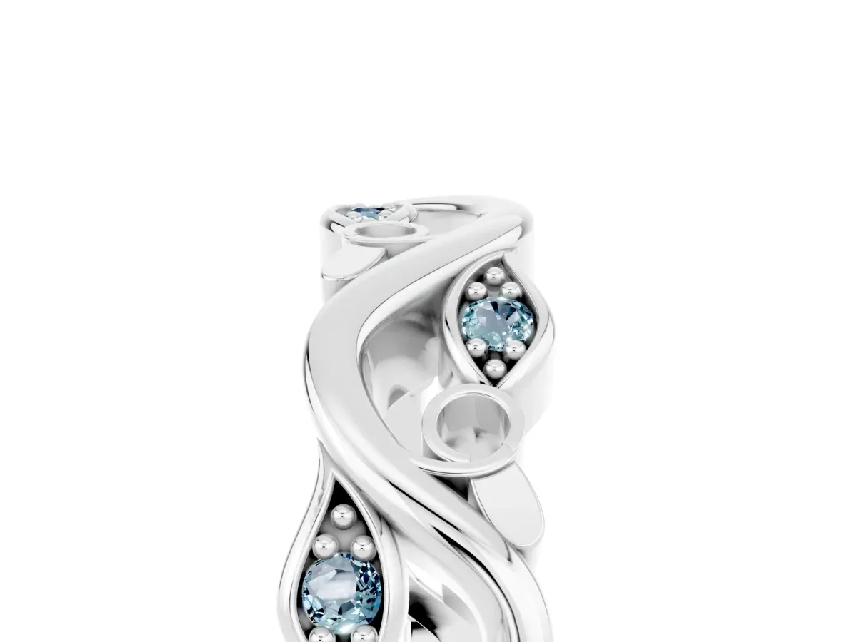 Marquise Aquamarine Vine Eternity Band with Bezel Setting Silver