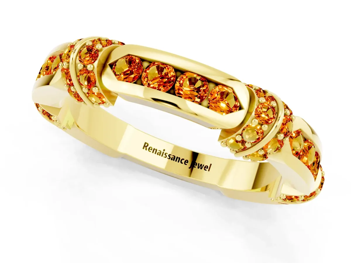 Pavé Round Citrine Link Band with Bezel Setting Yellow gold