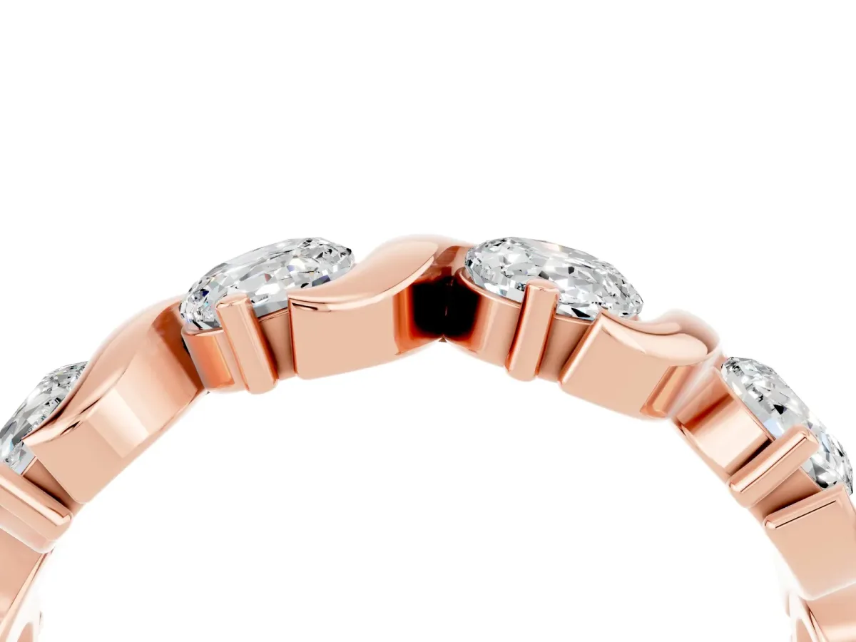 Six-Stone Round Moissanite Wave Band with Shared Prong Setting Rose gold