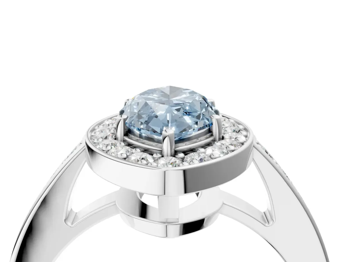 Fancy Blue Marquise Cut Halo Pavé Diamond Engagement Ring with Bezel Setting Silver