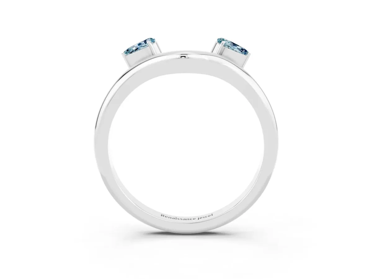Pear Cut Aquamarine Two-Stone Open Band Ring with Prong Setting Silver