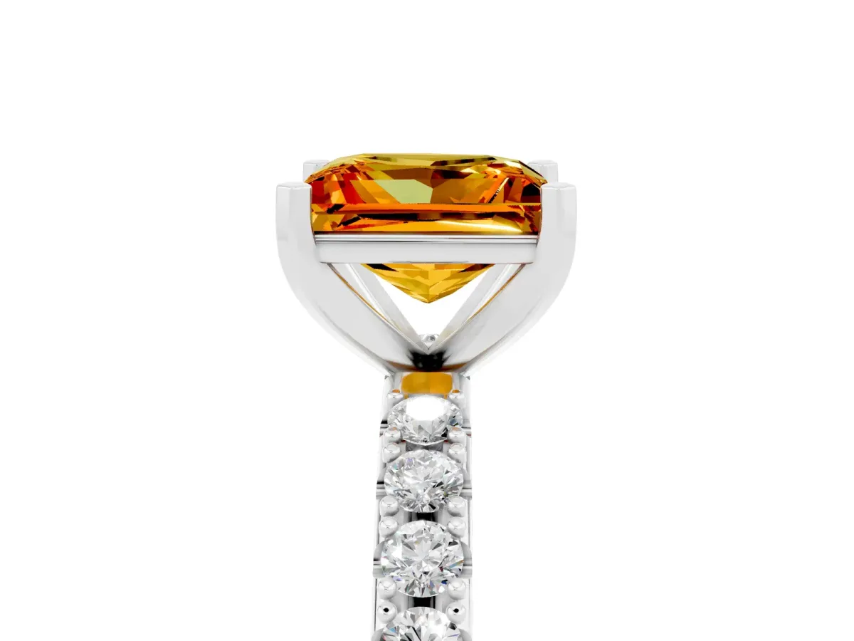 Princess Cut Citrine Solitaire Pavé Band with Four-Prong Setting Silver