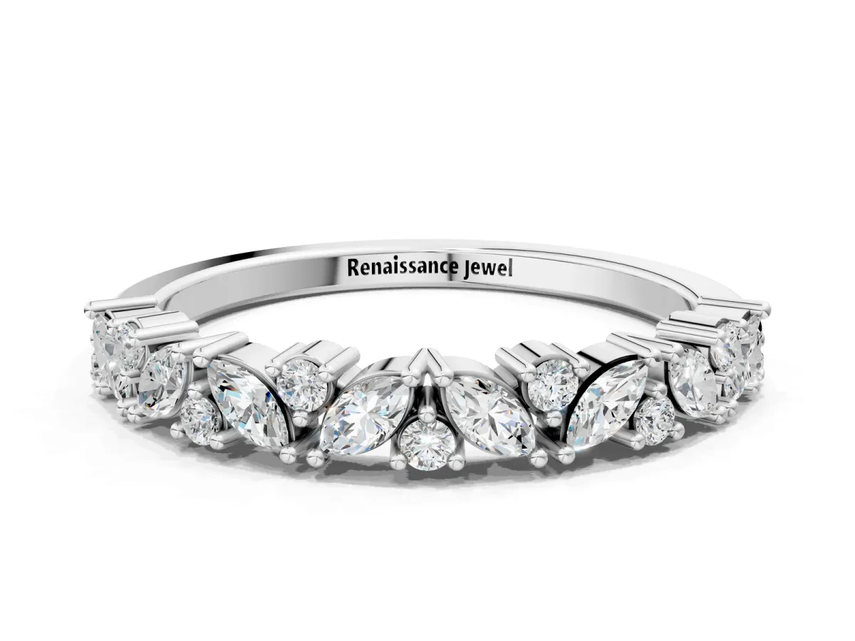 Marquise and Round Diamond Vine Eternity Band with Prong Setting Platinum