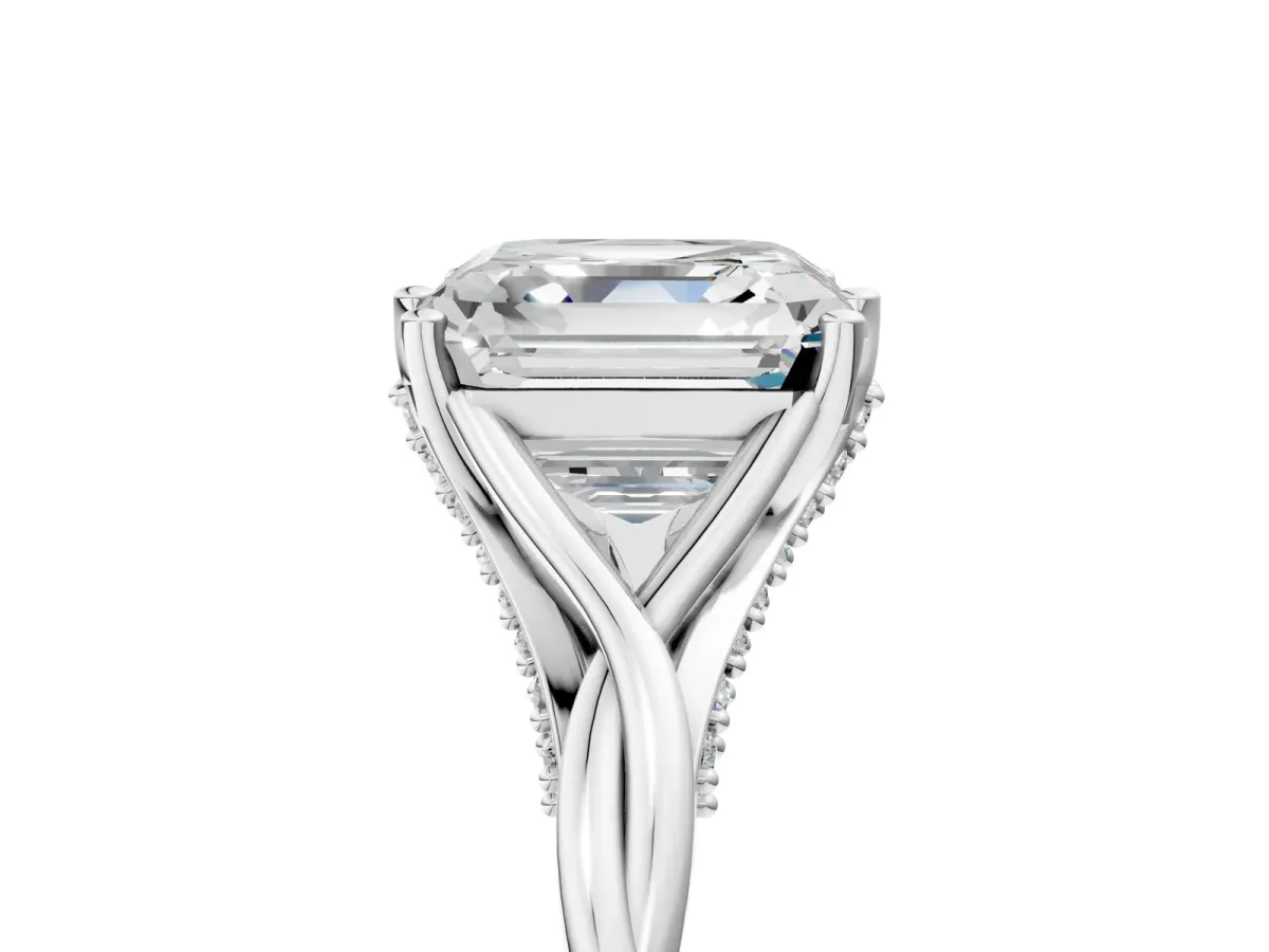 Asscher Cut Solitaire Twist Band Six-Prong Setting Platinum