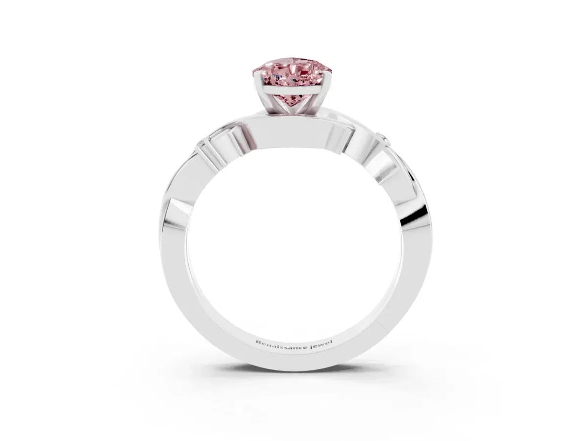 Pear Cut Morganite Solitaire Ring with Twisted Band and Prong Setting White gold