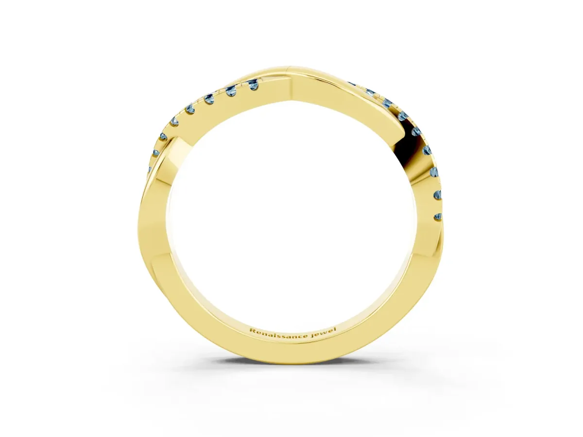 Round Aquamarine Twisted Infinity Band with Prong Setting Yellow gold