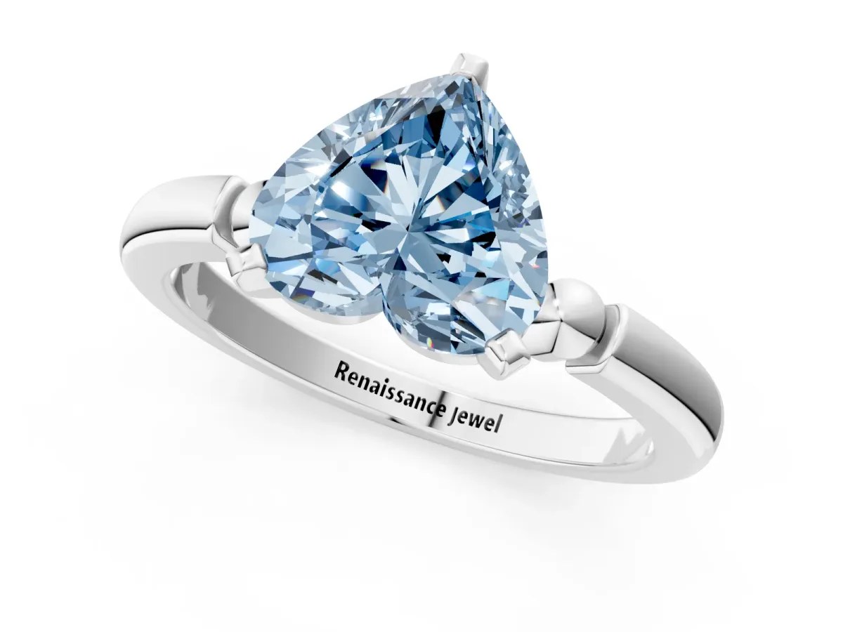 Fancy Blue Heart Cut Solitaire Beaded Band with Four-Prong Setting Platinum