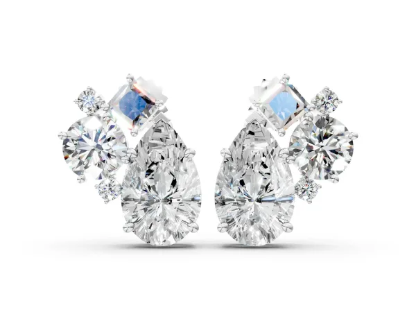 Multi-Shape Diamond Mosaic Five Stone Stud Earrings White gold