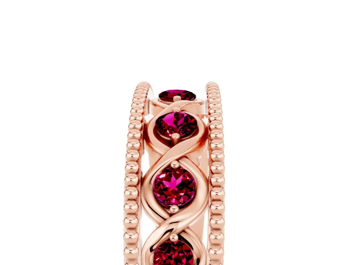 Round Garnet Twist Milgrain Band with Bezel Setting Rose gold