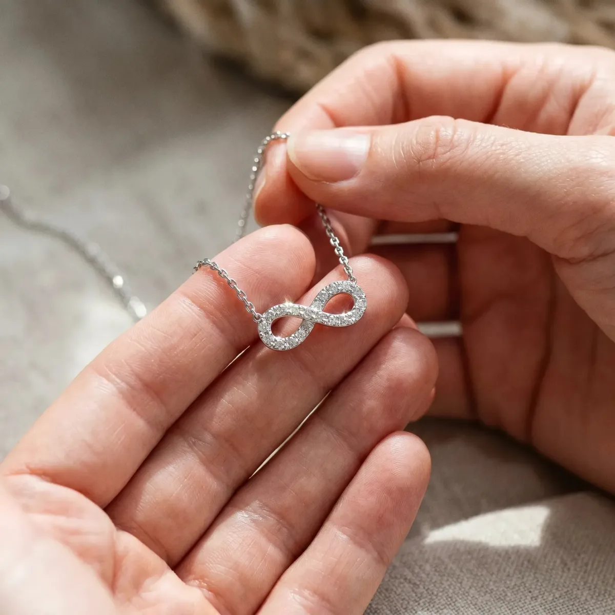 Infinity Pendant with Round Diamond Pavé Setting Silver