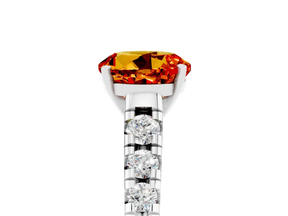 Round Cut Citrine Cathedral Solitaire Ring with Round Pavé Band Silver