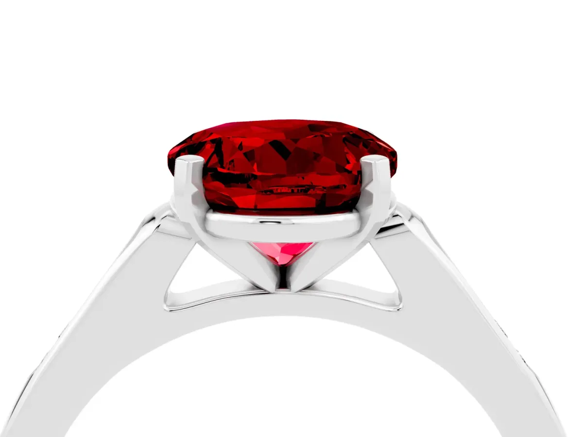 Round Cut Ruby Solitaire Ring with Channel Set Round Band and Prong Setting Silver