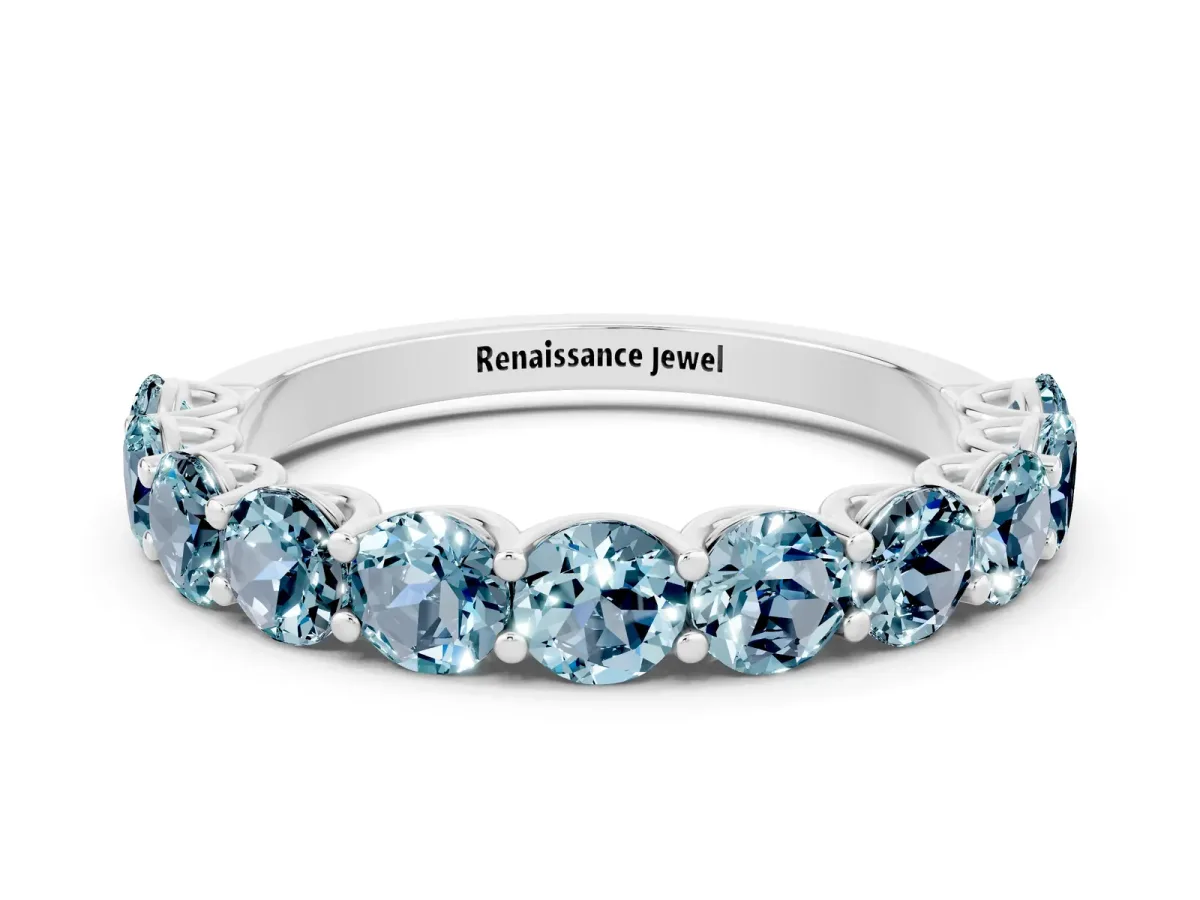 Round Aquamarine Shared Prong Eternity Band Platinum