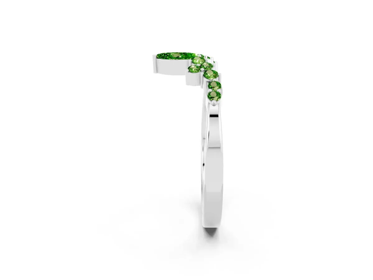 Marquise and Round Peridot Chevron Band with Prong Setting Silver