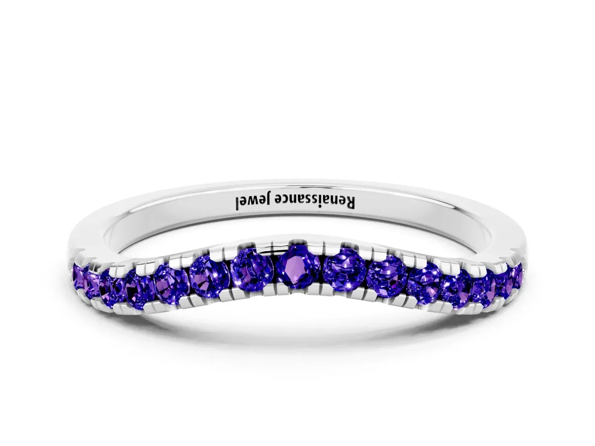 Tanzanite Pavé Curved Wedding Band Platinum