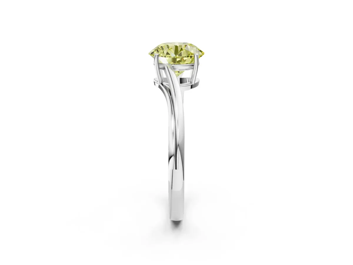 Fancy Yellow Round Cut Cut Solitaire Twist Band Ring with Four-Prong Setting Silver