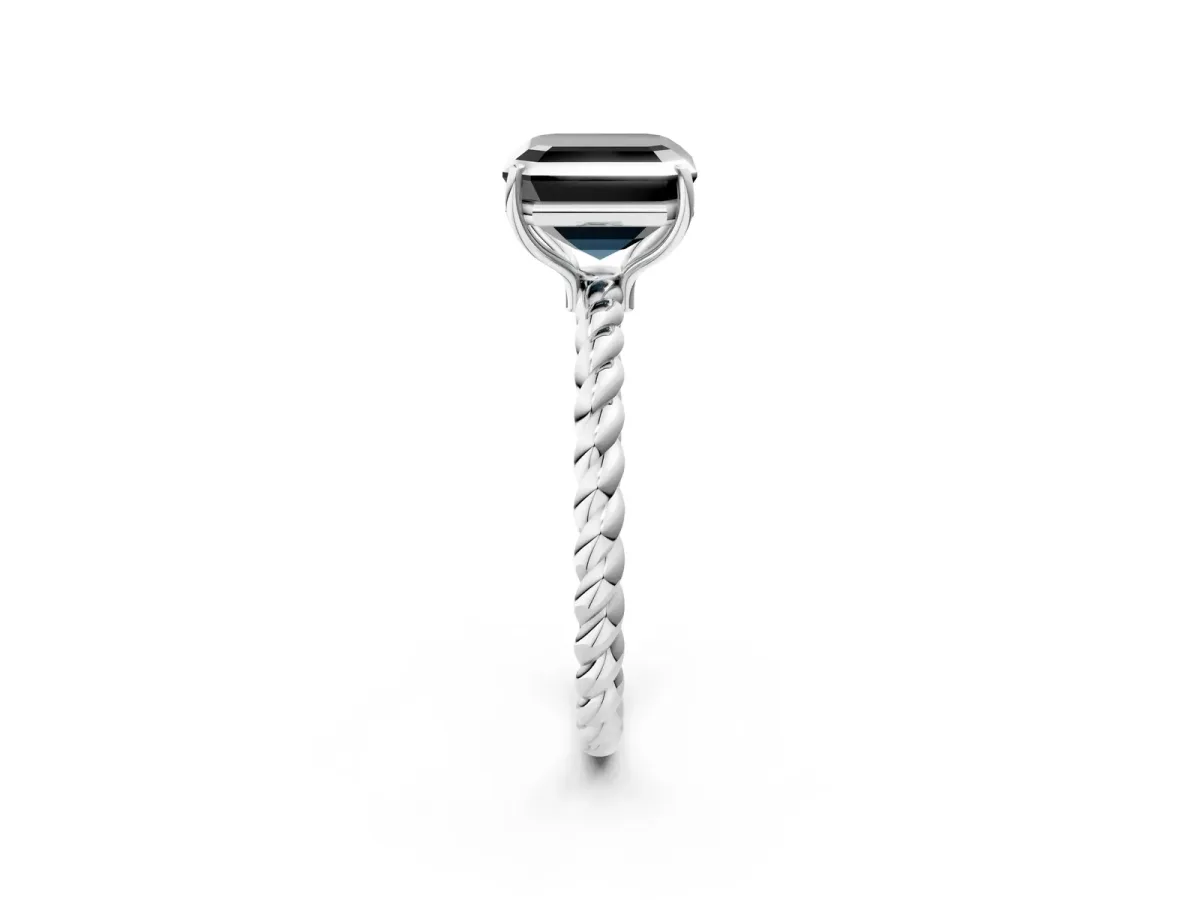 Fancy Black Asscher Cut Solitaire Twisted Band 4-Prong Ring Platinum