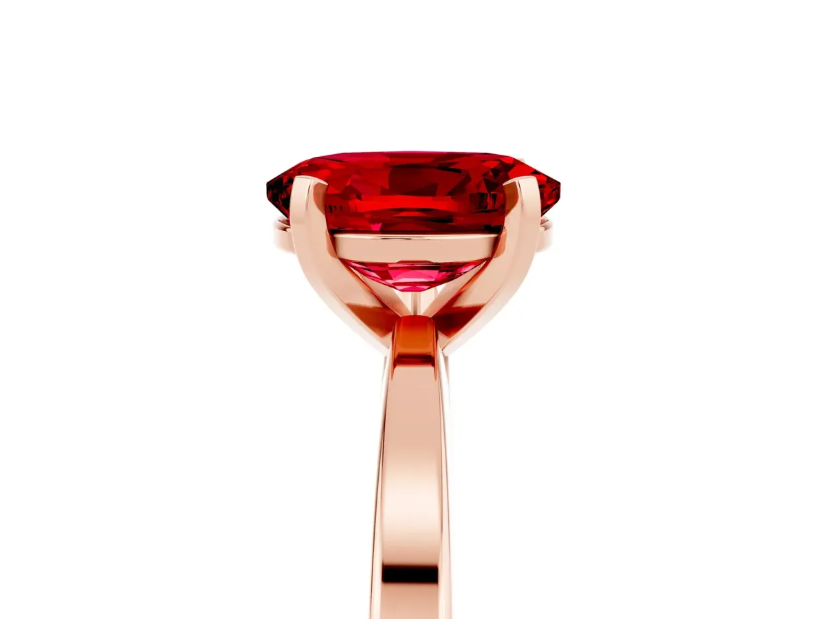 Oval Cut Ruby Solitaire Engagement Ring with Classic Band and Four-Prong Setting Rose gold