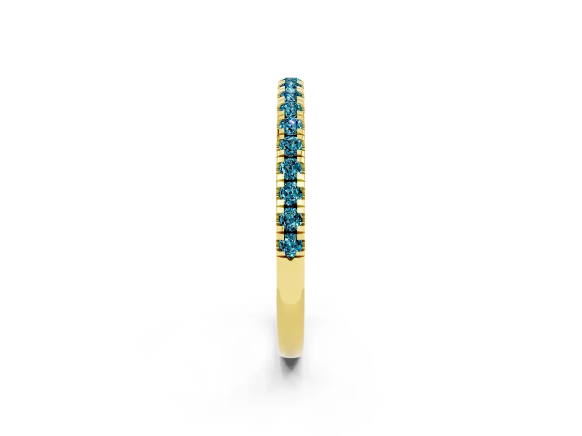 Pavé Round Blue Topaz Half Eternity Band with Shared Prong Setting Yellow gold