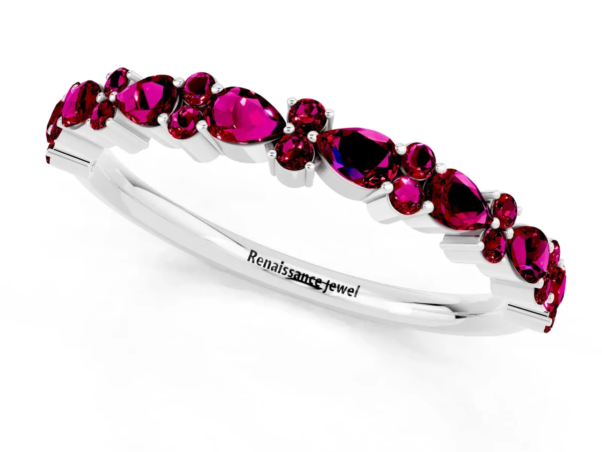 Pear and Round Garnet Wedding Band Platinum