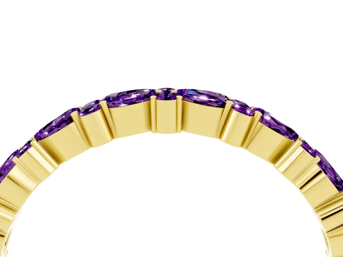 Pear and Round Amethyst Wedding Band Yellow gold