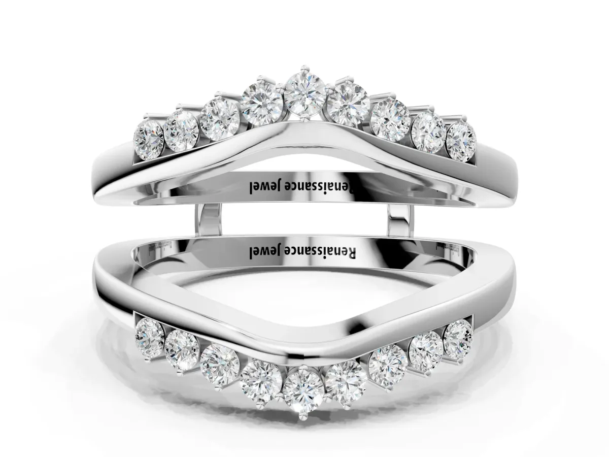 Round Diamond Chevron Contour Band with Prong Setting Platinum