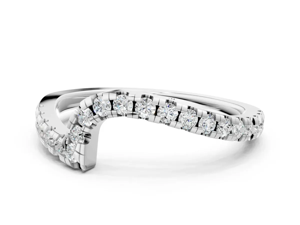 Pavé Round Diamond Chevron Band with Prong Setting Silver