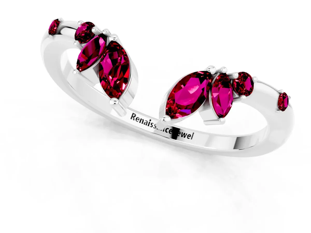 Open Marquise Cluster Garnet Band with Prong Setting Silver