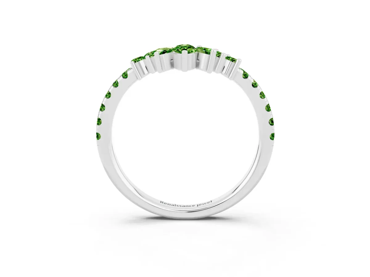 Chevron Marquise and Round Peridot Open Band with Prong Setting Platinum