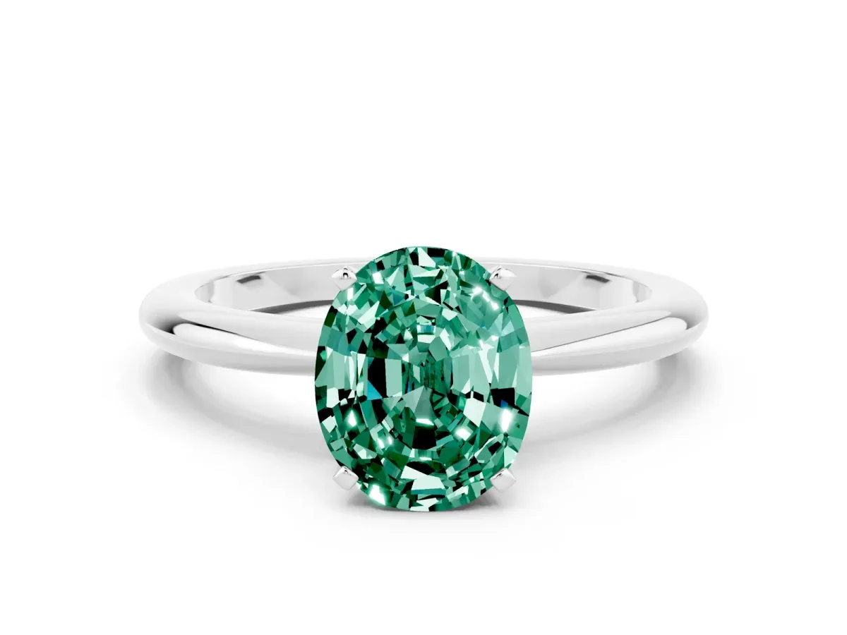 Oval Cut Green Sapphire Solitaire Ring with Six-Prong Setting and Classic Band Silver