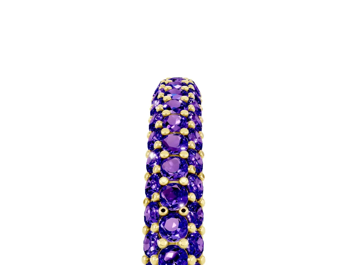 Round Tanzanite Pavé Eternity Band with Shared Prong Setting Yellow gold