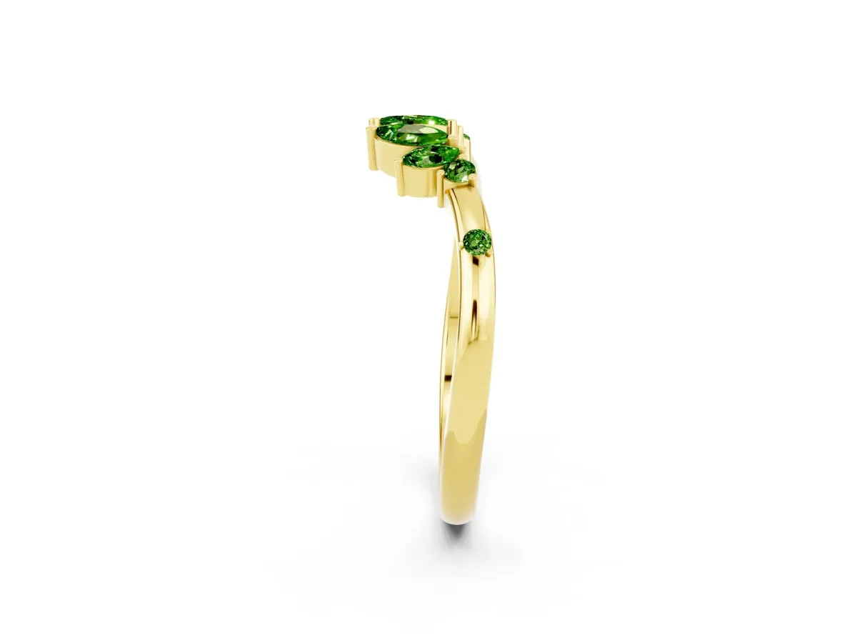 Open Marquise Cluster Peridot Band with Prong Setting Yellow gold