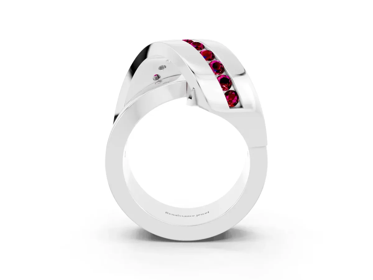 Pavé Round Garnet Crossover Band with Channel Setting Silver