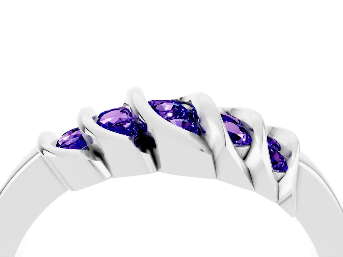 Round Tanzanite Multi-Row Crossover Band White gold