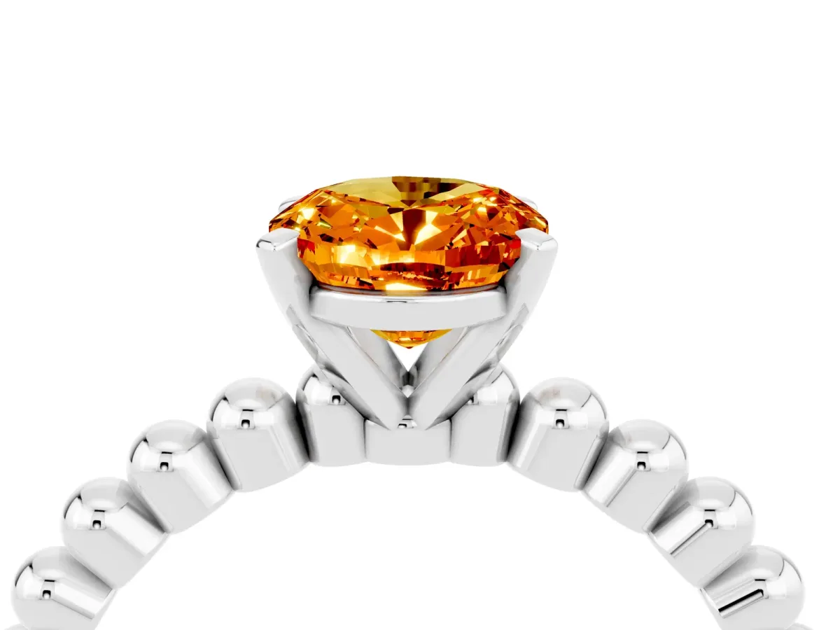 Oval Cut Citrine Solitaire Ring with Beaded Band and Prong Setting Silver