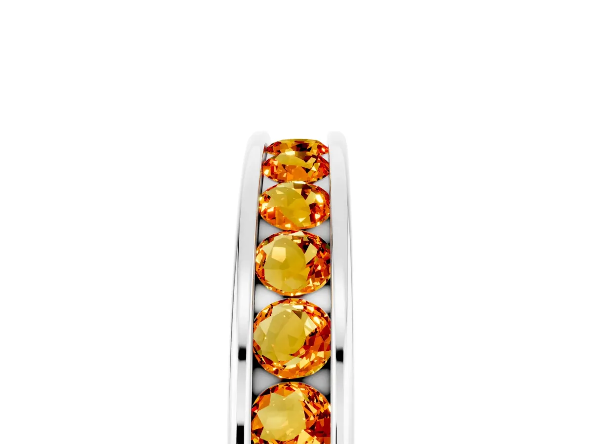 Channel Set Round Citrine Eternity Band Silver