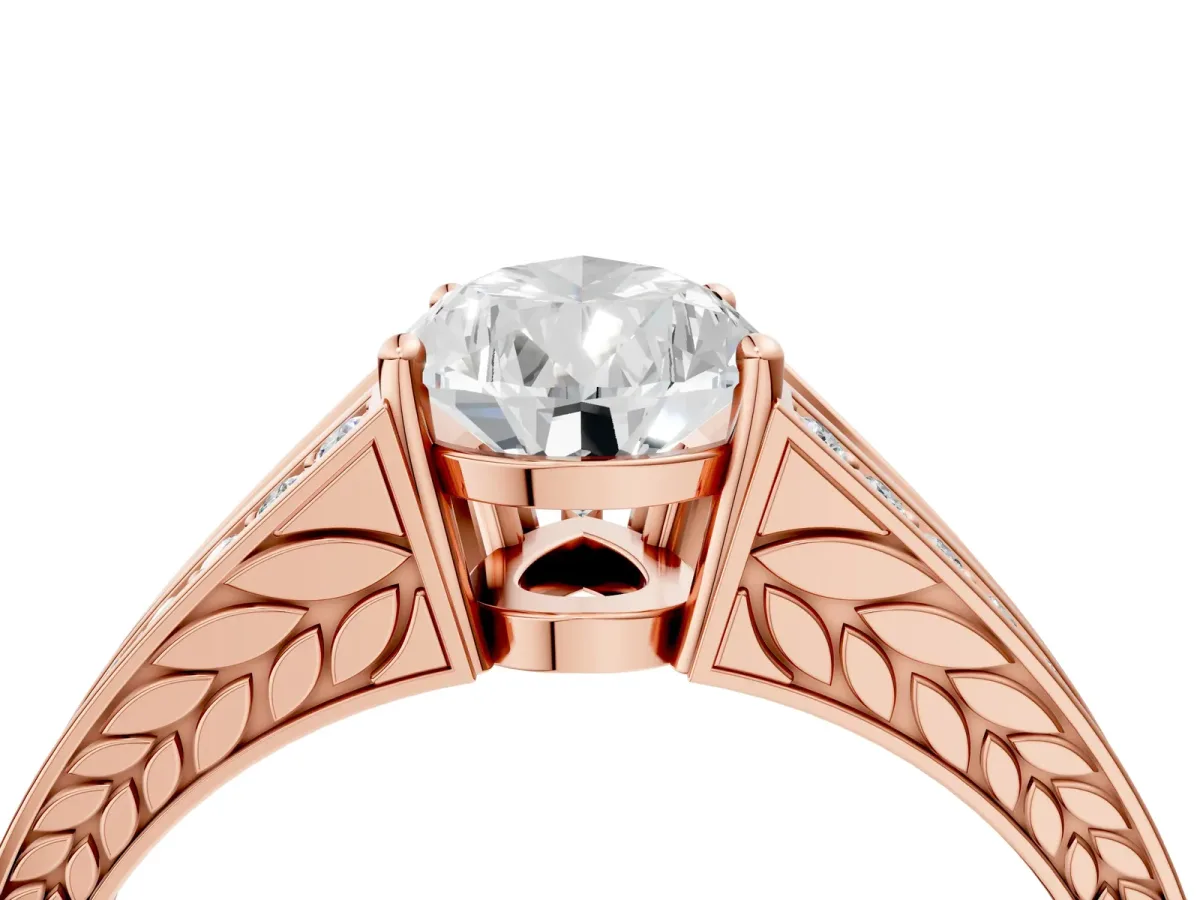 Pear Cut Diamond Split Shank Ring with Pavé Band and Four-Prong Setting Rose gold