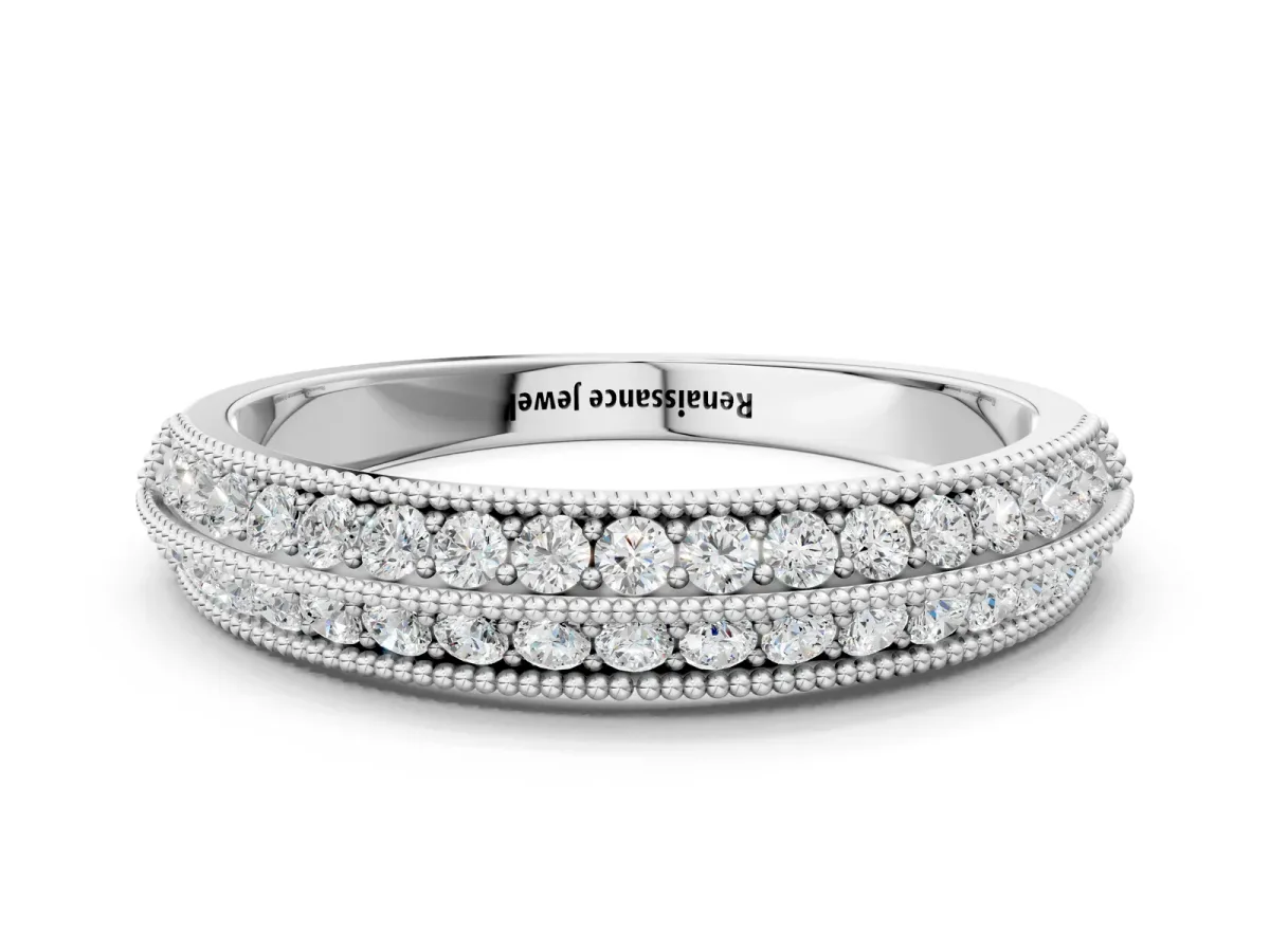 Pavé Round Diamond Milgrain Eternity Band Platinum
