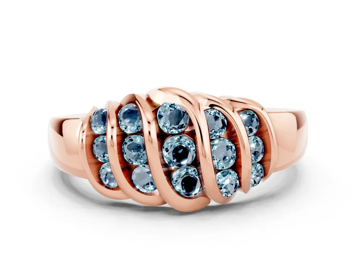 Round Aquamarine Multi-Row Crossover Band Rose gold