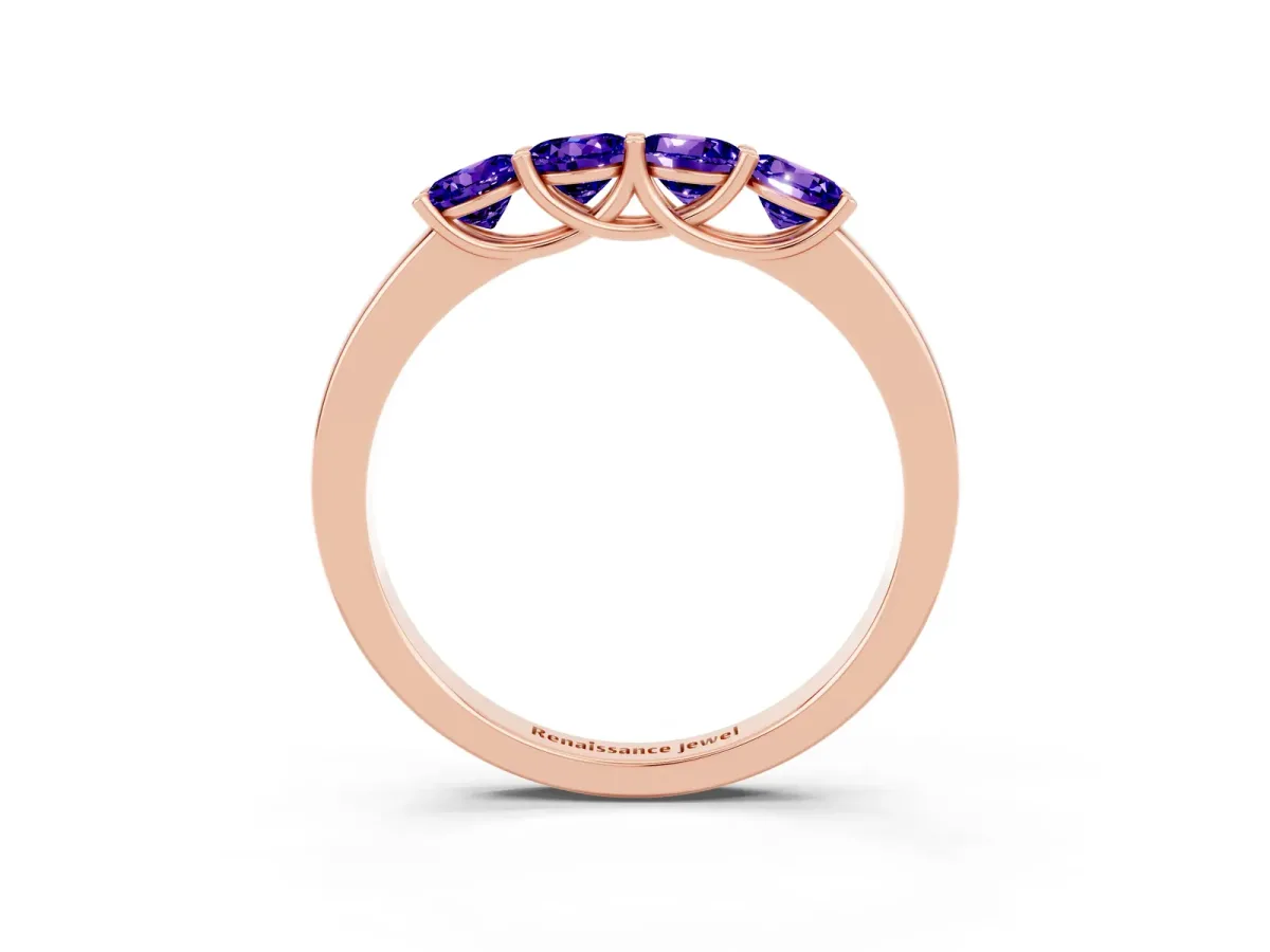 Four-Stone Round Tanzanite Prong-Set Band Rose gold