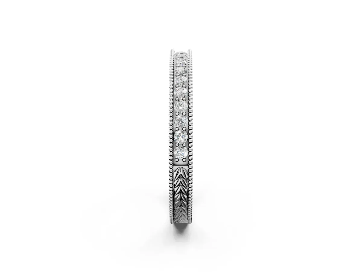 Round Cut Diamond Milgrain Eternity Band with Channel Setting White gold