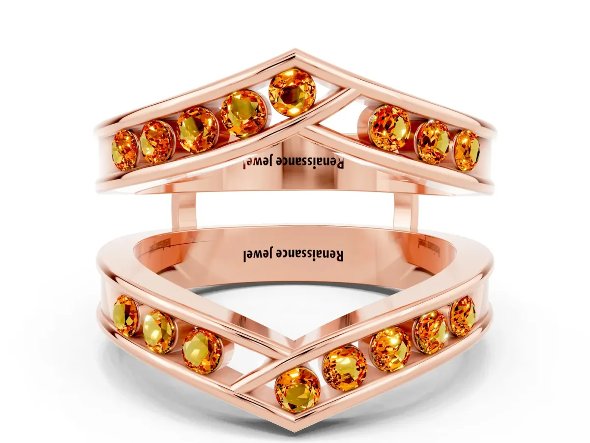 Round Citrine Channel-Set Chevron Band Rose gold