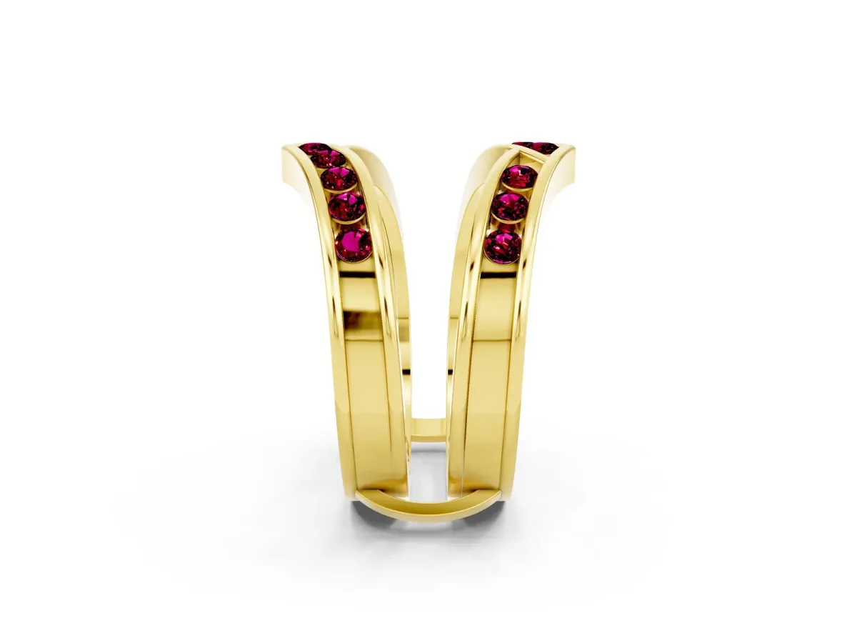 Round Garnet Channel-Set Chevron Band Yellow gold