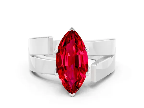 Modern Tension Set Marquise Cut Ruby Solitaire Wide Band Ring Platinum