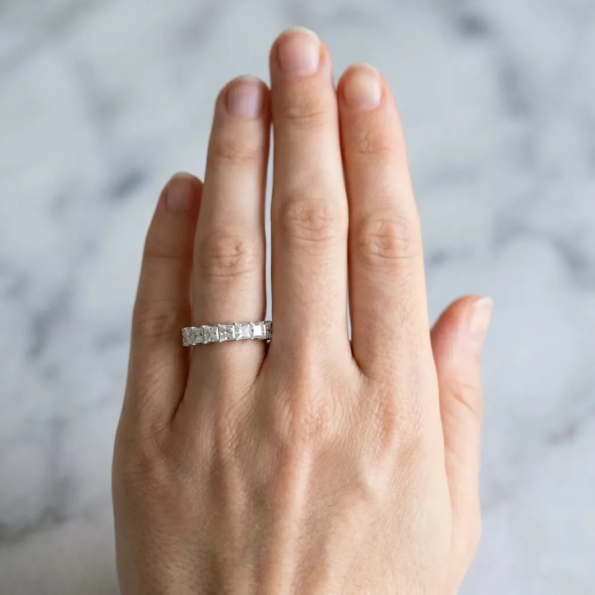 Princess Cut Diamond Channel-Set Eternity Band with Prong Setting Silver